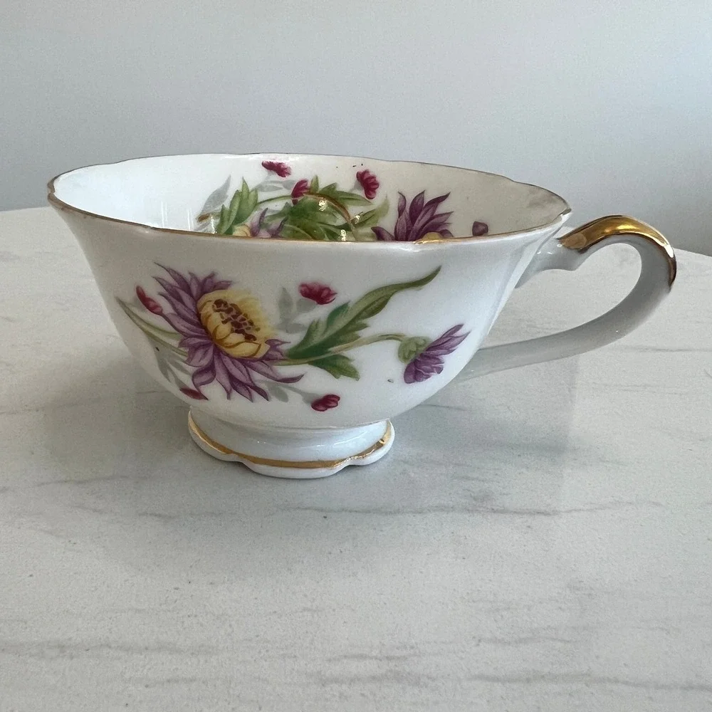 Vintage Halsey Fifth Japan Floral Porcelain Teacup Saucer Set Gold‎ Trim